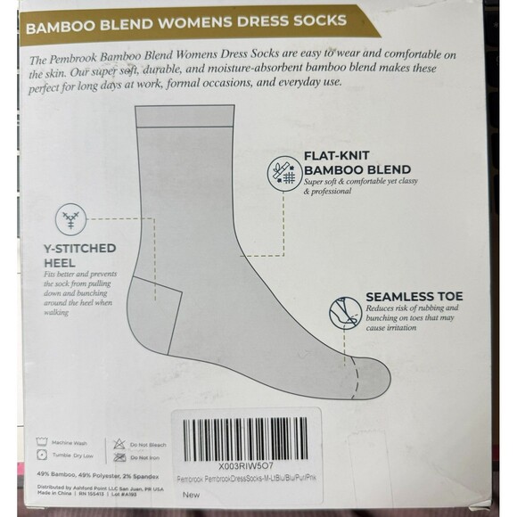 Women's Pembrook Bamboo Viscose Socks 4-Pack - Lt Blue/Blue/Purple/Pink - Medium - Picture 4 of 4